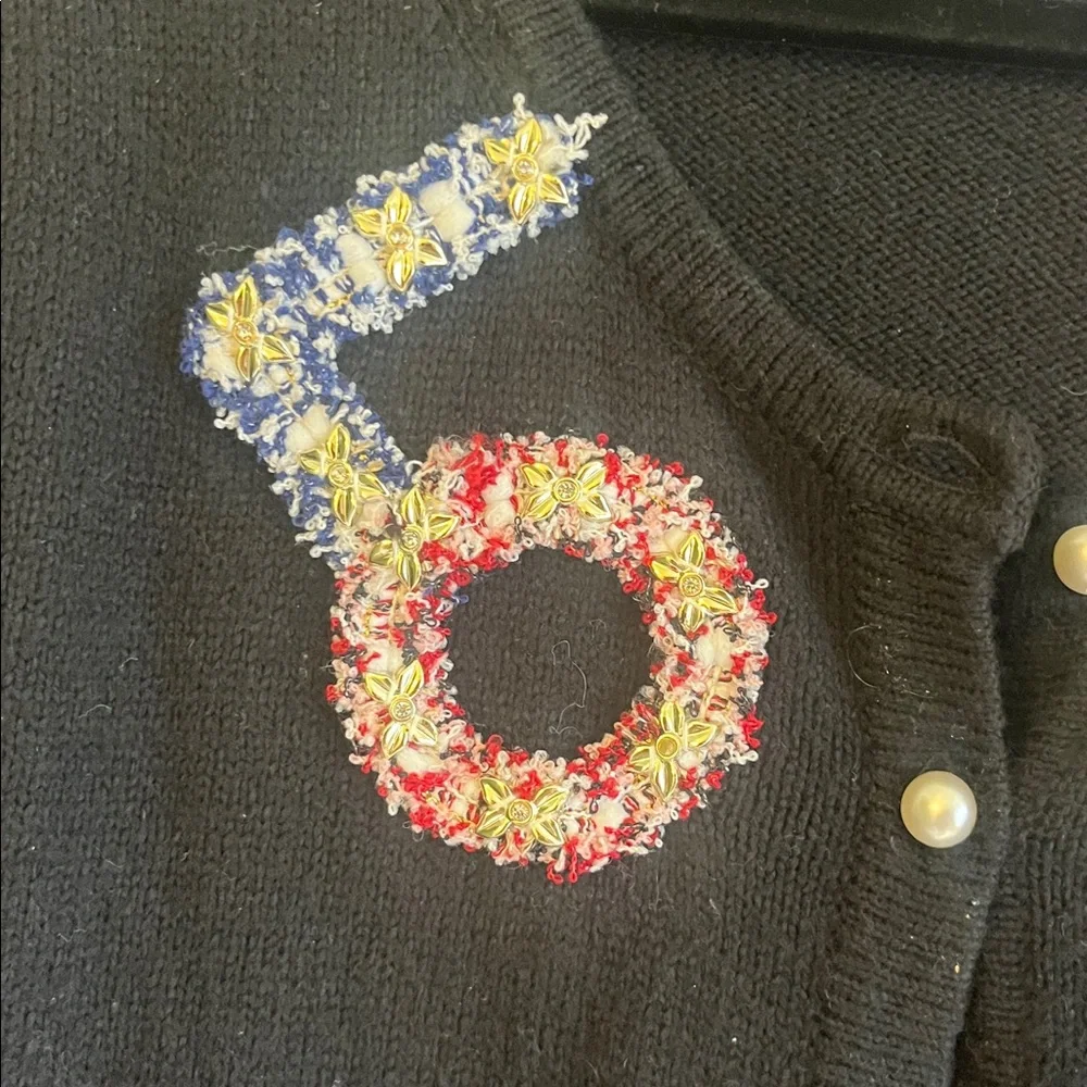 CeCe Black Cardigan with Colorful Floral Accents - Picture 6 of 10
